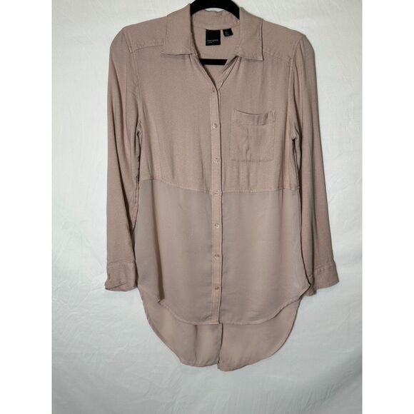 Free Press Women's Button Down Long Sleeve Blouse Mixed Media Oversized Size XXS - Picture 1 of 3